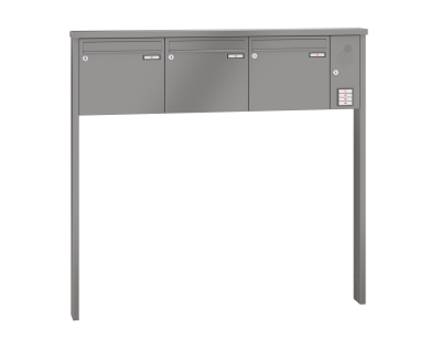 RENZ Briefkastenanlage freistehend, Tetro, Kastenformat 370x330x100mm, mit Klingel - & Lichttaster und Vorbereitung Gegensprechanlage, 3-teilig, zum Einbetonieren, Renz Nummer 10-0-10191