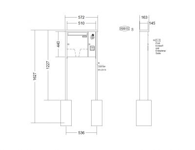 RENZ Briefkastenanlage freistehend, Tetro, Kastenformat 370x440x145mm, mit Klingel - & Lichttaster und Vorbereitung Gegensprechanlage, 1-teilig, zum Einbetonieren, Renz Nummer 10-0-10303