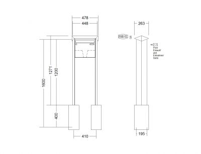 RENZ Briefkastenanlage freistehend, PRISMA, Edelstahl V4A, Kastenformat 370x330x145mm, 1-teilig, zum Einbetonieren, Renz Nummer 10-0-10361