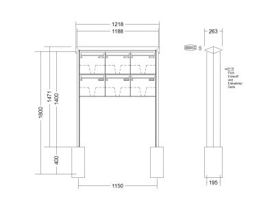 RENZ Briefkastenanlage freistehend, PRISMA, Edelstahl V4A, Kastenformat 370x330x145mm, 6-teilig, zum Einbetonieren, Renz Nummer 10-0-10366