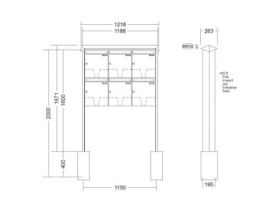 RENZ Briefkastenanlage freistehend, PRISMA, Edelstahl V4A, Kastenformat 370x440x145mm, 6-teilig, zum Einbetonieren, Renz Nummer 10-0-10372