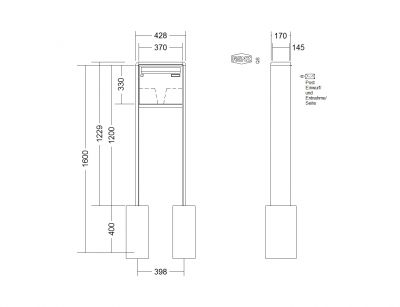 RENZ Briefkastenanlage freistehend, RS2000, Kastenformat 370x330x145mm, 1-teilig, zum Einbetonieren, Renz Nummer 10-0-10387