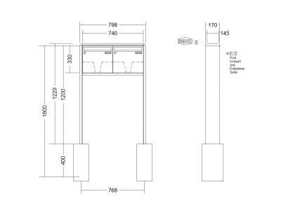 RENZ Briefkastenanlage freistehend, RS2000, Kastenformat 370x330x145mm, 2-teilig, zum Einbetonieren, Renz Nummer 10-0-10388