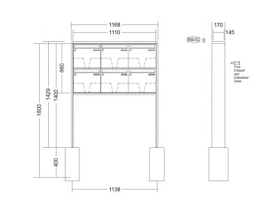 RENZ Briefkastenanlage freistehend, RS2000, Kastenformat 370x330x145mm, 6-teilig, zum Einbetonieren, Renz Nummer 10-0-10392