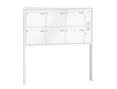 RENZ Briefkastenanlage freistehend, RS2000, Kastenformat 370x330x145mm, mit Klingel - & Lichttaster und Vorbereitung Gegensprechanlage, 6-teilig, zum Einbetonieren, Renz Nummer 10-0-10405