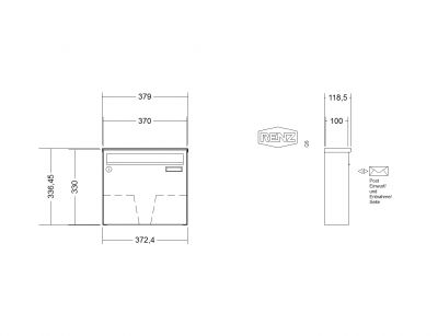 RENZ Briefkastenanlage, Aufputz, Classic Basic B, Edelstahl V4A, Kastenformat 370x330x100mm, 1-teilig, Renz Nummer 10-0-25012