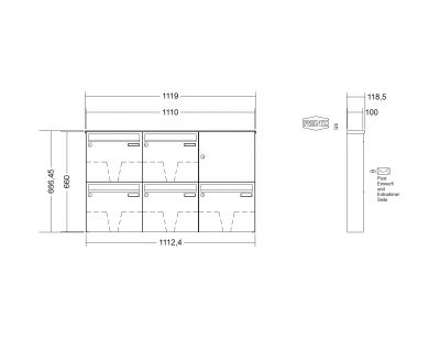 RENZ Briefkastenanlage, Aufputz, Classic Basic B, Edelstahl V4A, Kastenformat 370x330x100mm, 5-teilig, Renz Nummer 10-0-25022