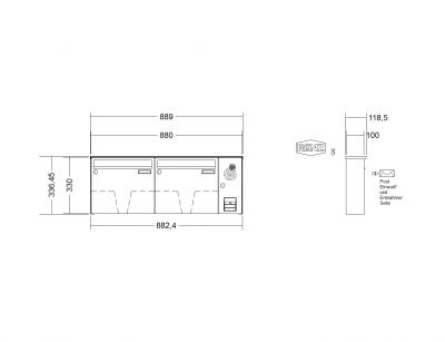 RENZ Briefkastenanlage, Aufputz, Classic Basic B, Edelstahl V4A, Kastenformat 370x330x100mm, mit Klingel - & Lichttaster und Vorbereitung Gegensprechanlage, 2-teilig, Renz Nummer 10-0-25038