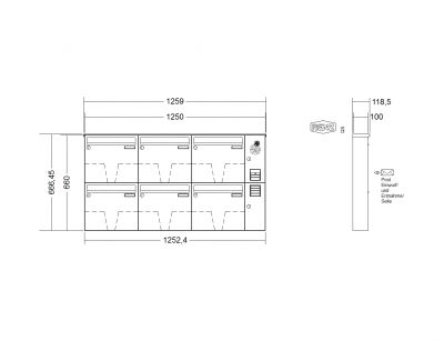 RENZ Briefkastenanlage, Aufputz, Classic Basic B, Edelstahl V4A, Kastenformat 370x330x100mm, mit Klingel - & Lichttaster und Vorbereitung Gegensprechanlage, 6-teilig, Renz Nummer 10-0-25042
