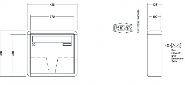 RENZ Briefkastenanlage Aufputz RS2000 Kastenformat 370x330x100mm, 1-teilig, Renz Nummer 10-0-25107