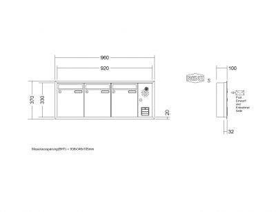 RENZ Briefkastenanlage Unterputz, Eckrahmen, Kastenformat 260x330x100mm, mit Klingel - & Lichttaster und Vorbereitung Gegensprechanlage, 3-teilig, Renz Nummer 10-0-25131