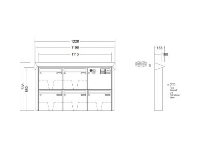 RENZ Briefkastenanlage Aufputz Prisma Kastenformat 370x330x100mm, mit Klingel - & Lichttaster und Vorbereitung Gegensprechanlage, 5-teilig, Renz Nummer 10-0-25222