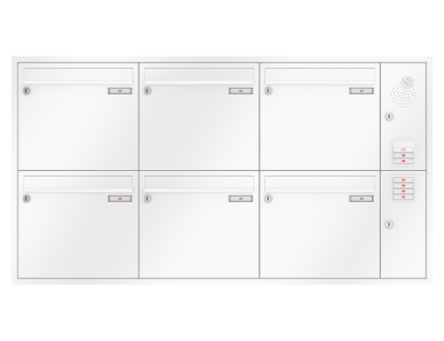 RENZ Briefkastenanlage Unterputz, Eckrahmen, Kastenformat 370x330x100mm, mit Klingel - & Lichttaster und Vorbereitung Gegensprechanlage, 6-teilig, Renz Nummer 10-0-25245