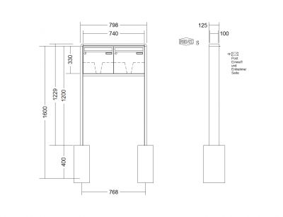 RENZ Briefkastenanlage freistehend, RS2000, Kastenformat 370x330x100mm, 2-teilig, zum Einbetonieren, Renz Nummer 10-0-25321