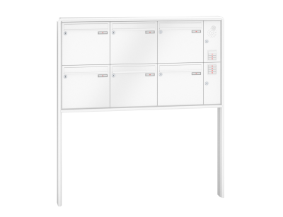 RENZ Briefkastenanlage freistehend, RS2000, Kastenformat 370x330x100mm, mit Klingel - & Lichttaster und Vorbereitung Gegensprechanlage, 6-teilig, zum Einbetonieren, Renz Nummer 10-0-25349