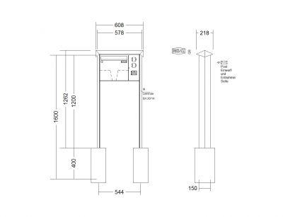 RENZ Briefkastenanlage freistehend, PRISMA, Edelstahl V4A, Kastenformat 370x330x100mm, mit Klingel - & Lichttaster und Vorbereitung Gegensprechanlage 1-teilig, zum Einbetonieren, Renz Nummer 10-0-25601