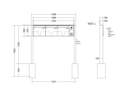 RENZ Briefkastenanlage freistehend, Quadra, Kastenformat 370x330x100mm, mit Klingel - & Lichttaster und Vorbereitung Gegensprechanlage, 3-teilig, zum Einbetonieren, Renz Nummer 10-0-25681