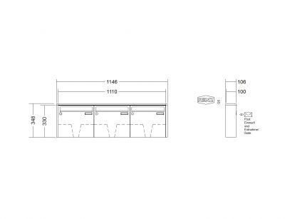 RENZ Briefkastenanlage Aufputz Quadra Kastenformat 370x330x100mm, 3-teilig, Renz Nummer 10-0-25814