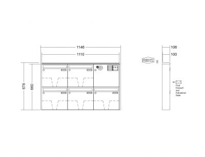 RENZ Briefkastenanlage Aufputz Quadra Kastenformat 370x330x100mm, mit Klingel - & Lichttaster und Vorbereitung Gegensprechanlage, 5-teilig, Renz Nummer 10-0-25829