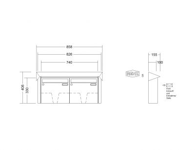 RENZ Briefkastenanlage Aufputz Prisma Edelstahl V4A Kastenformat 370x330x100mm, 2-teilig, Renz Nummer 10-0-25839