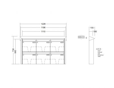 RENZ Briefkastenanlage Aufputz Prisma Edelstahl V4A Kastenformat 370x330x100mm, 6-teilig, Renz Nummer 10-0-25843