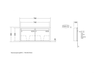 RENZ Briefkastenanlage Unterputz, Eckrahmen, Edelstahl V4A, Kastenformat 370x330x100mm, 2-teilig, Renz Nummer 10-0-25904