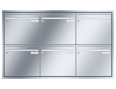 RENZ Briefkastenanlage Unterputz, Eckrahmen, Edelstahl V4A, Kastenformat 370x330x100mm, 6-teilig, Renz Nummer 10-0-25908