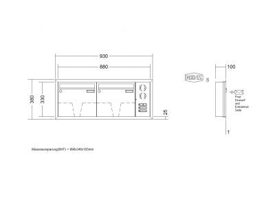 RENZ Briefkastenanlage Unterputz, Eckrahmen, Edelstahl V4A, Kastenformat 370x330x100mm, mit Klingel - & Lichttaster und Vorbereitung Gegensprechanlage, 2-teilig, Renz Nummer 10-0-25911