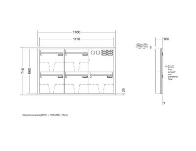 RENZ Briefkastenanlage Unterputz, Eckrahmen, Edelstahl V4A, Kastenformat 370x330x100mm, mit Klingel - & Lichttaster und Vorbereitung Gegensprechanlage, 5-teilig, Renz Nummer 10-0-25914