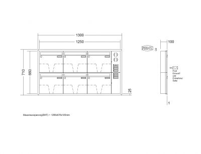 RENZ Briefkastenanlage Unterputz, Eckrahmen, Edelstahl V4A, Kastenformat 370x330x100mm, mit Klingel - & Lichttaster und Vorbereitung Gegensprechanlage, 6-teilig, Renz Nummer 10-0-25915