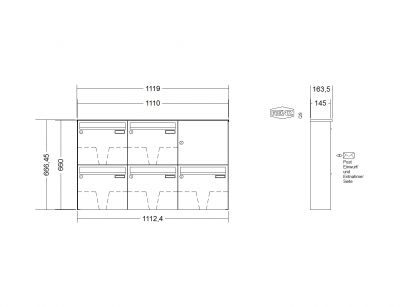 RENZ Briefkastenanlage, Aufputz, Classic Basic B, Edelstahl V4A, Kastenformat 370x330x145mm, 5-teilig, Renz Nummer 10-0-35010