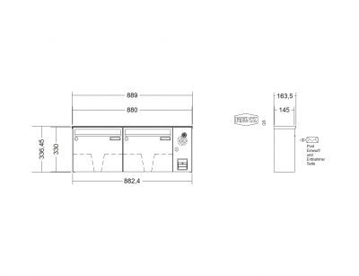 RENZ Briefkastenanlage, Aufputz, Classic Basic B, Edelstahl V4A, Kastenformat 370x330x145mm, mit Klingel - & Lichttaster und Vorbereitung Gegensprechanlage, 2-teilig, Renz Nummer 10-0-35019