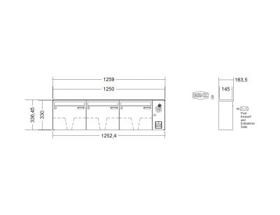 RENZ Briefkastenanlage, Aufputz, Classic Basic B, Edelstahl V4A, Kastenformat 370x330x145mm, mit Klingel - & Lichttaster und Vorbereitung Gegensprechanlage, 3-teilig, Renz Nummer 10-0-35020