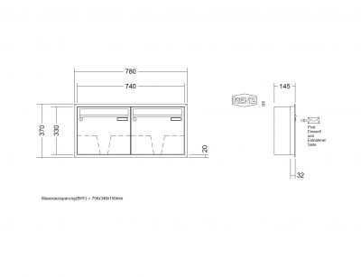 RENZ Briefkastenanlage Unterputz, Eckrahmen, Kastenformat 370x330x145mm, 2-teilig, Renz Nummer 10-0-35101