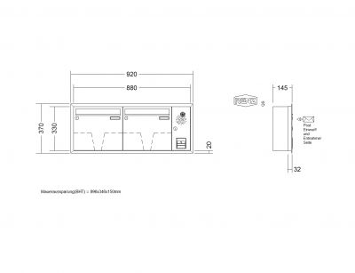 RENZ Briefkastenanlage Unterputz, Eckrahmen, Kastenformat 370x330x145mm, mit Klingel - & Lichttaster und Vorbereitung Gegensprechanlage, 2-teilig, Renz Nummer 10-0-35132