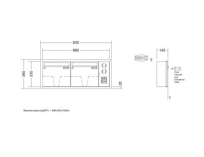 RENZ Briefkastenanlage Unterputz, Eckrahmen, Edelstahl V4A, Kastenformat 370x330x145mm, mit Klingel - & Lichttaster und Vorbereitung Gegensprechanlage, 2-teilig, Renz Nummer 10-0-35139