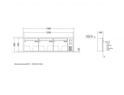 RENZ Briefkastenanlage Unterputz, Eckrahmen, Edelstahl V4A, Kastenformat 370x330x145mm, mit Klingel - & Lichttaster und Vorbereitung Gegensprechanlage, 3-teilig, Renz Nummer 10-0-35140