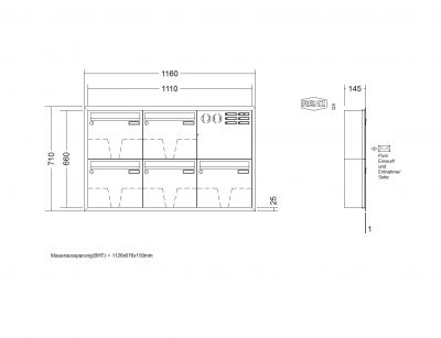 RENZ Briefkastenanlage Unterputz, Eckrahmen, Edelstahl V4A, Kastenformat 370x330x145mm, mit Klingel - & Lichttaster und Vorbereitung Gegensprechanlage, 5-teilig, Renz Nummer 10-0-35142