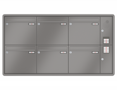 RENZ Briefkastenanlage Unterputz, RS3000, Kastenformat 370x330x145mm, mit Klingel - & Lichttaster und Vorbereitung Gegensprechanlage, 6-teilig, Renz Nummer 10-0-35150