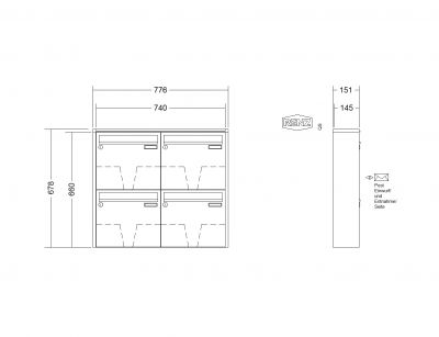 RENZ Briefkastenanlage Aufputz Quadra Kastenformat 370x330x145mm, 4-teilig, Renz Nummer 10-0-35927