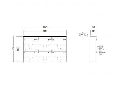 RENZ Briefkastenanlage Aufputz Quadra Kastenformat 370x330x145mm, 6-teilig, Renz Nummer 10-0-35929