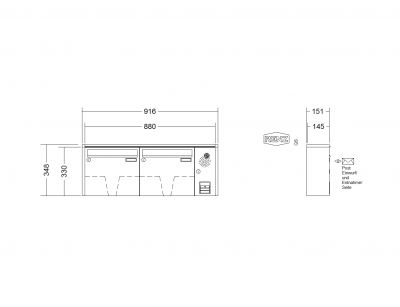 RENZ Briefkastenanlage Aufputz Quadra Kastenformat 370x330x145mm, mit Klingel - & Lichttaster und Vorbereitung Gegensprechanlage, 2-teilig, Renz Nummer 10-0-35939