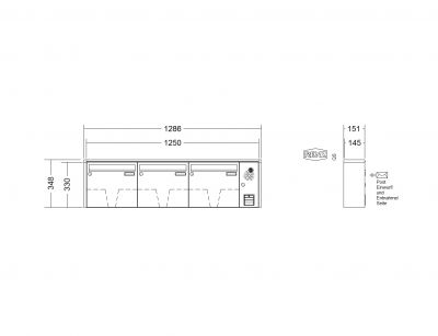 RENZ Briefkastenanlage Aufputz Quadra Kastenformat 370x330x145mm, mit Klingel - & Lichttaster und Vorbereitung Gegensprechanlage, 3-teilig, Renz Nummer 10-0-35940