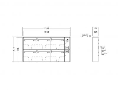 RENZ Briefkastenanlage Aufputz Quadra Kastenformat 370x330x145mm, mit Klingel - & Lichttaster und Vorbereitung Gegensprechanlage, 6-teilig, Renz Nummer 10-0-35943