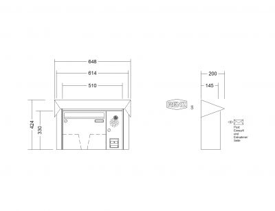 RENZ Briefkastenanlage Aufputz Prisma Kastenformat 370x330x145mm, mit Klingel - & Lichttaster und Vorbereitung Gegensprechanlage, 1-teilig, Renz Nummer 10-0-35957