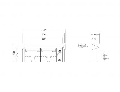 RENZ Briefkastenanlage Aufputz Prisma Kastenformat 370x330x145mm, mit Klingel - & Lichttaster und Vorbereitung Gegensprechanlage, 2-teilig, Renz Nummer 10-0-35358