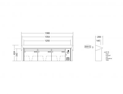 RENZ Briefkastenanlage Aufputz Prisma Kastenformat 370x330x145mm, mit Klingel - & Lichttaster und Vorbereitung Gegensprechanlage, 3-teilig, Renz Nummer 10-0-35959