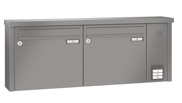 RENZ Briefkastenanlage Aufputz Tetro Kastenformat 370x330x145mm, mit Klingel - & Lichttaster und Vorbereitung Gegensprechanlage, 2-teilig