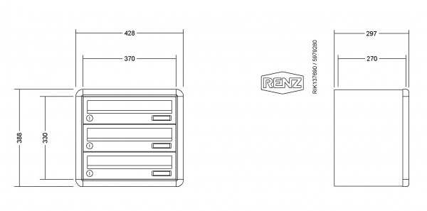 RENZ Briefkastenanlage Aufputz RS4000, Kastenformat 370x110x270mm, 3-teilig