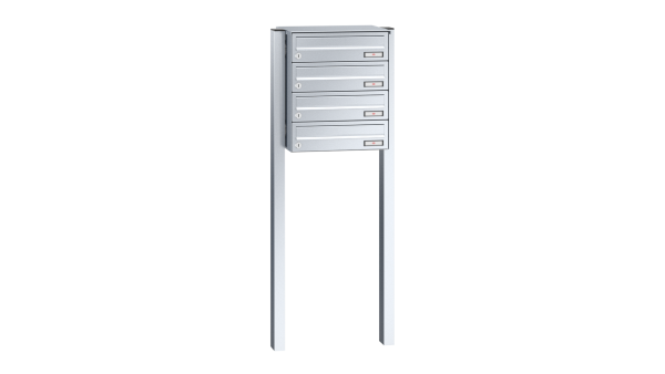 RENZ Briefkastenanlage freistehend, Basic B, Edelstahl V4A, Kastenformat 370x110x270mm, 4-teilig, zum Einbetonieren